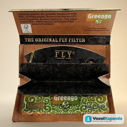 Greengo Fly Black Silk King Size Zıvanalı Sarma Kağıdı