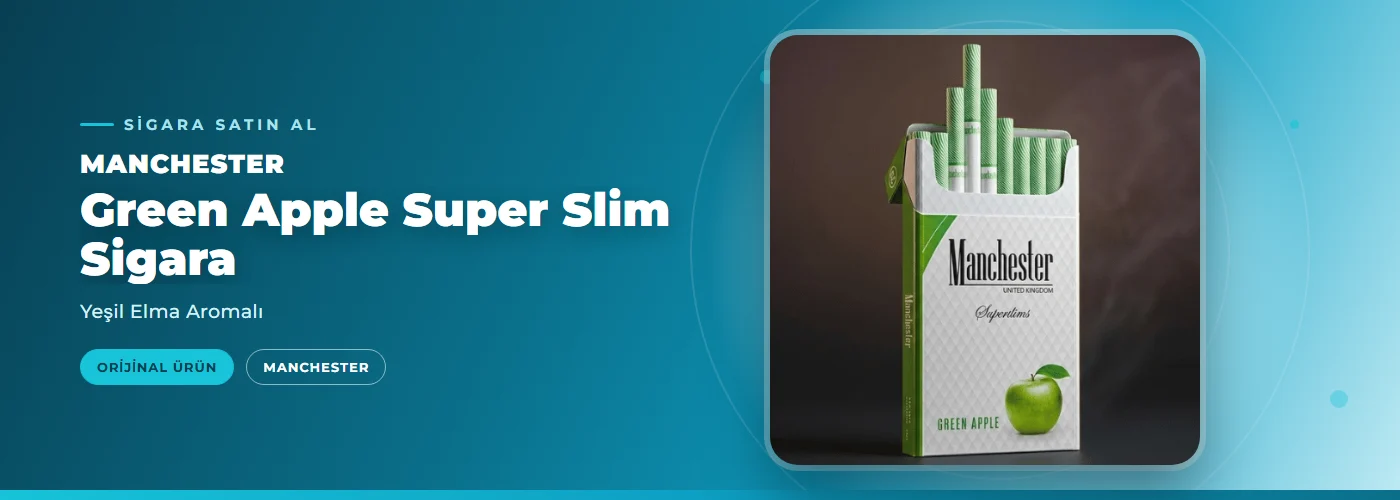 Manchester Green Apple Super Slim Sigara – Yeşil Elma Aromalı